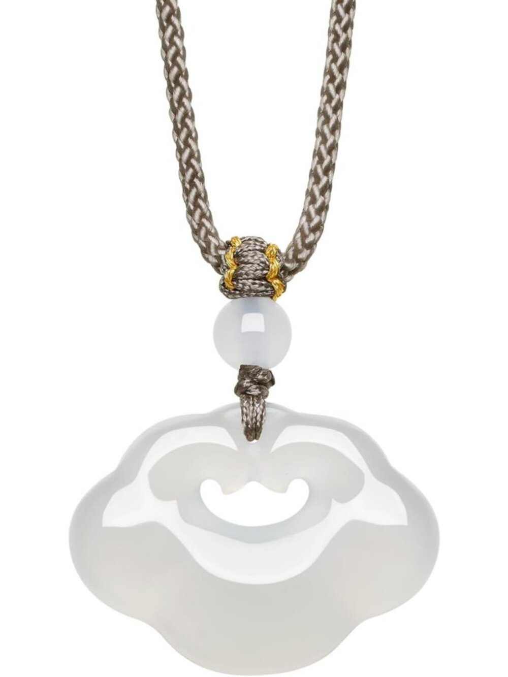 Natural Chalcedony Ruyi Lock Pendant Necklace | Adjustable Braided Cord | Feng